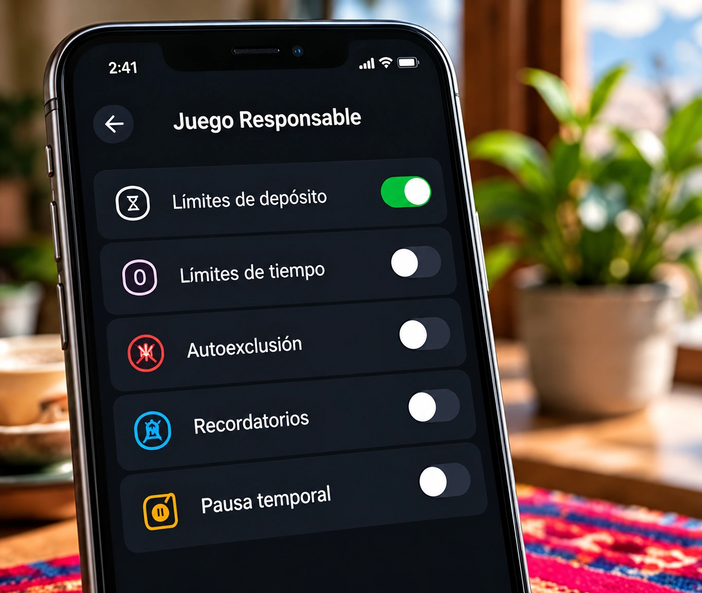Teléfono móvil con herramientas de juego responsable y control de límites