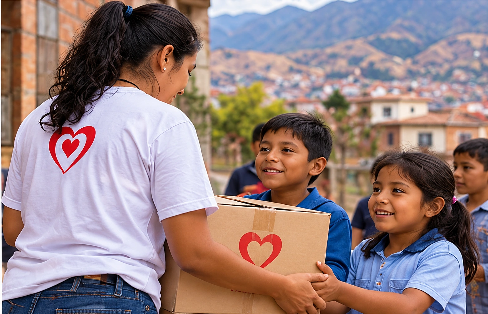 Voluntaria en una actividad de entrega solidaria en una comunidad peruana