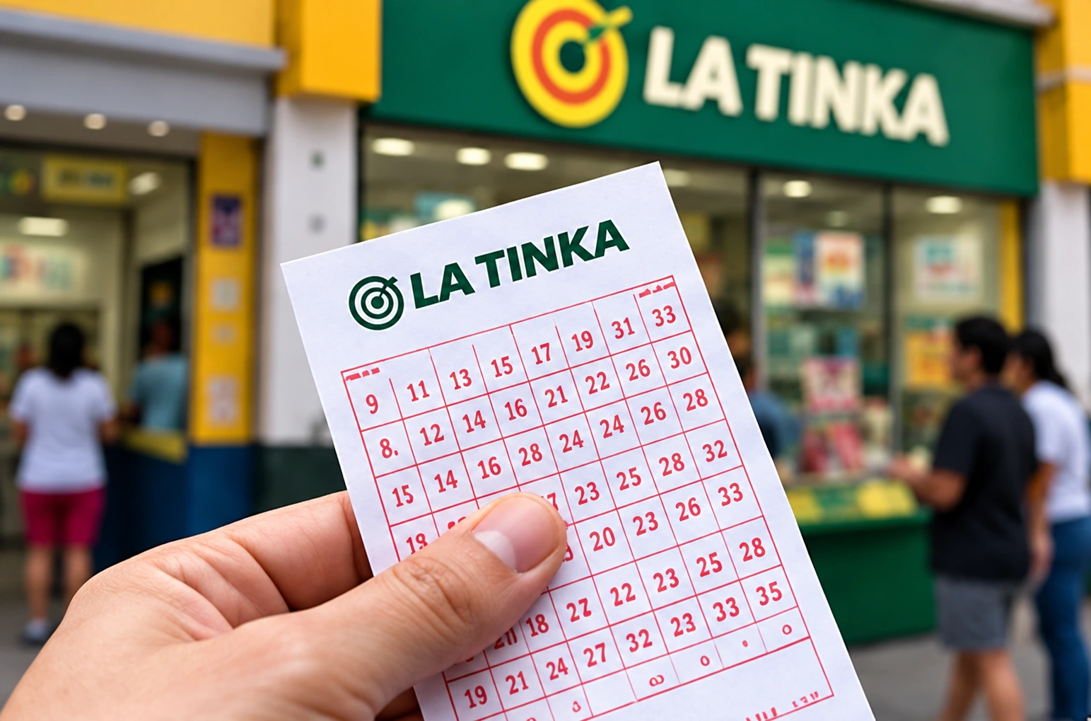 Boleto ilustrativo de loter&iacute;a en un punto de venta de Per&uacute;.