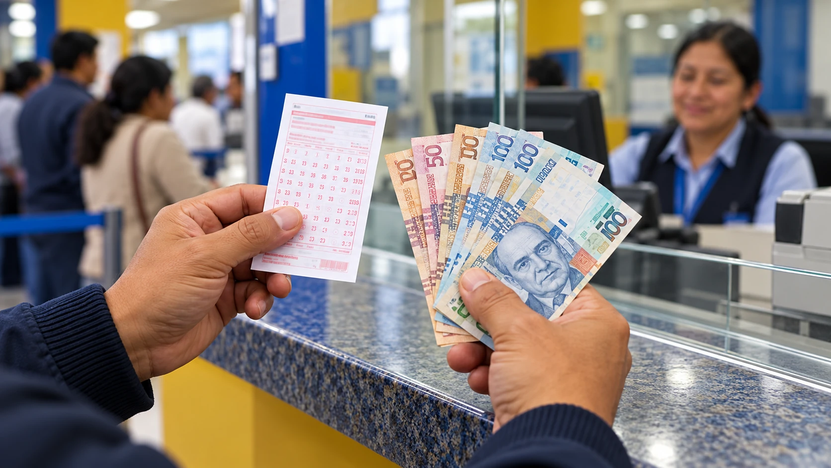 Participante con comprobante de loter&iacute;a y soles peruanos
