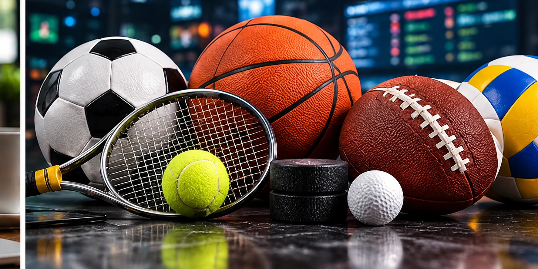 Balones y equipamiento de f&uacute;tbol, baloncesto, tenis y v&oacute;ley