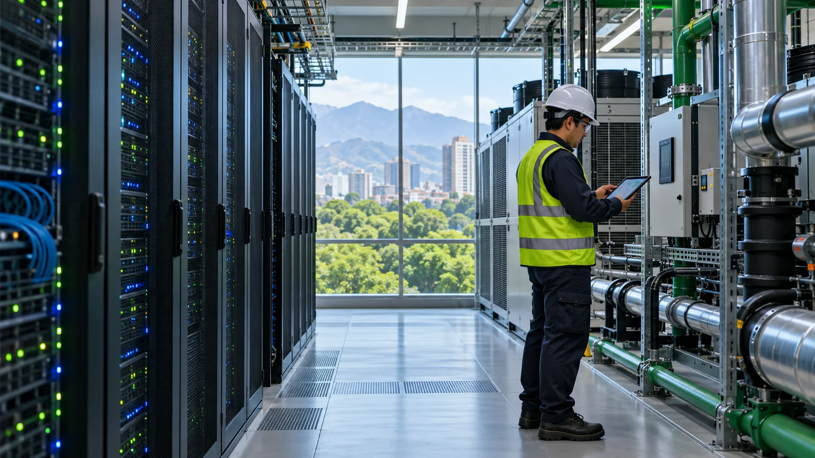 Técnico supervisa el consumo energético de un centro de datos