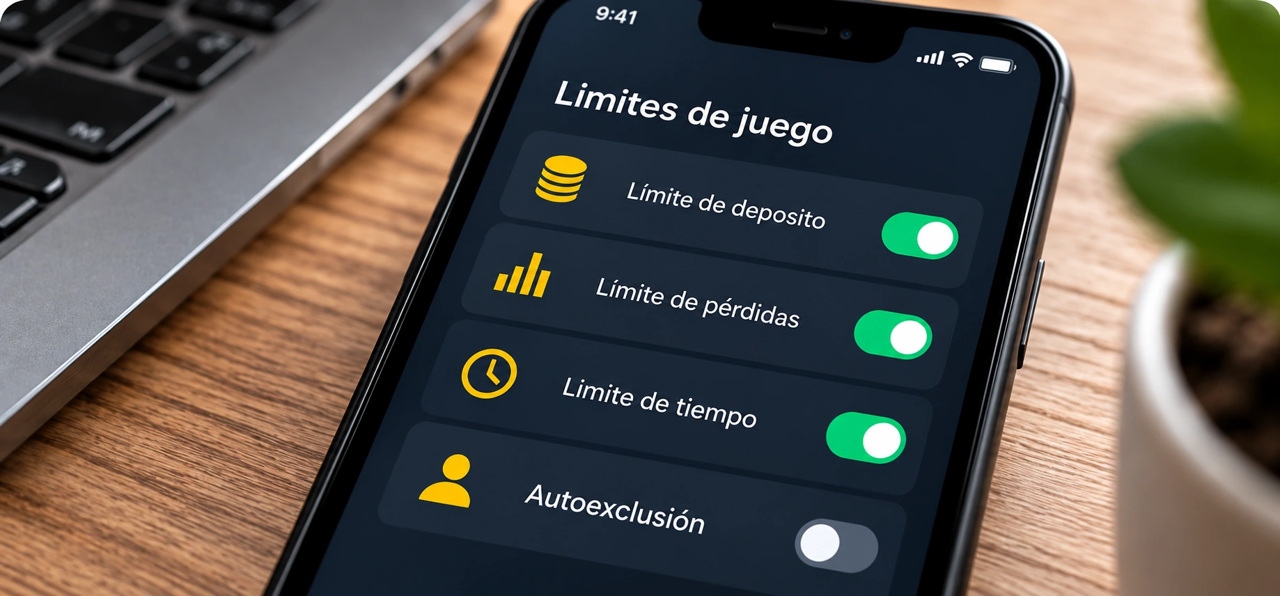 Tel&eacute;fono con ajustes de l&iacute;mites de juego en l&iacute;nea