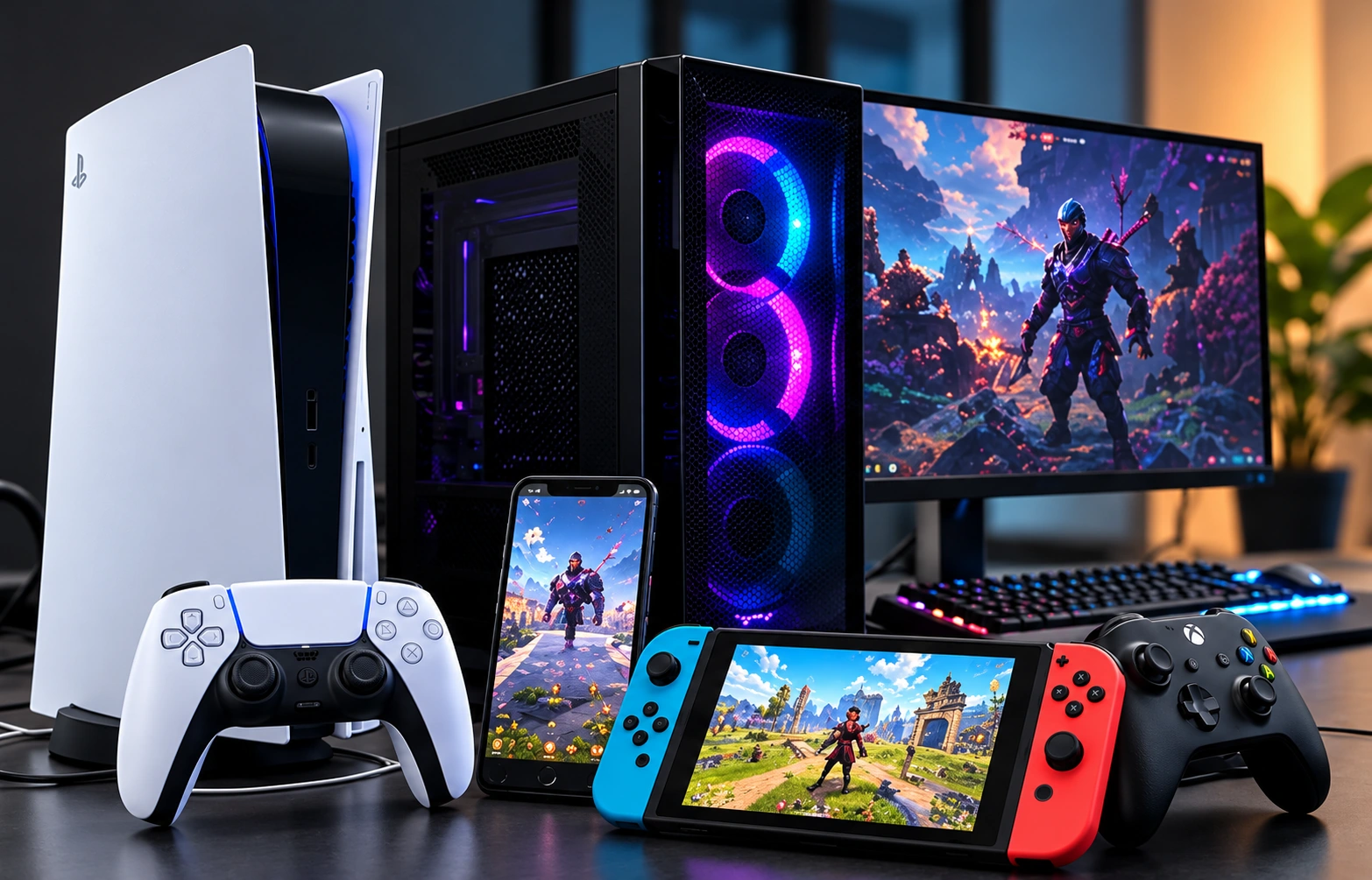 Dispositivos para gaming: computadora, consola y videojuegos m&oacute;viles.