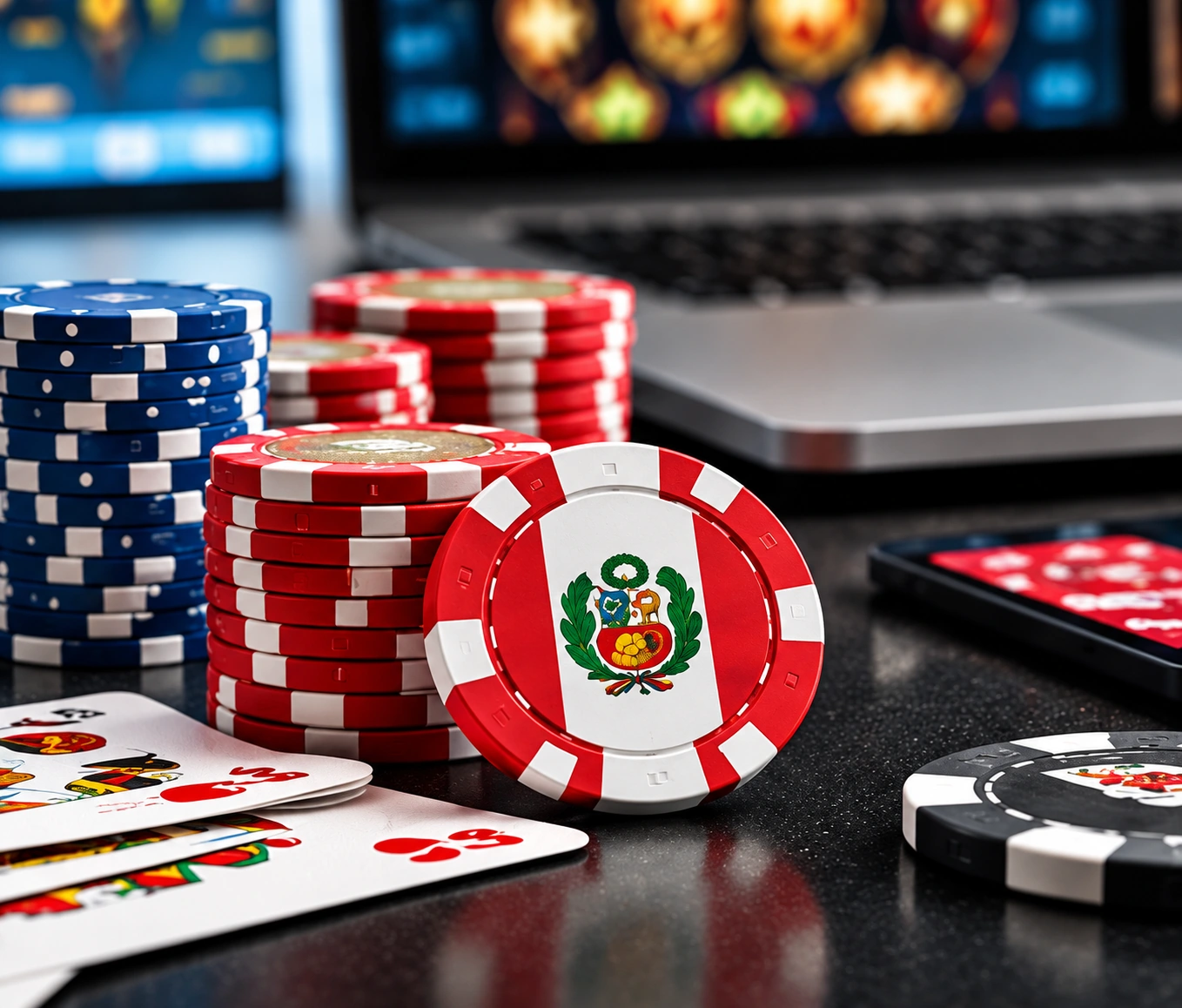 Fichas de casino y cartas sobre una mesa, imagen relacionada con el presupuesto para apostar