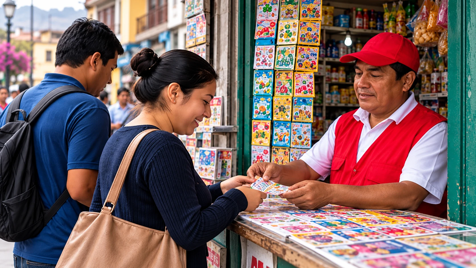 Compra de billetes en un puesto de venta tradicional en el Per&uacute;